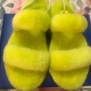 Ugg Furry Neon Yellow Shoes Size 5